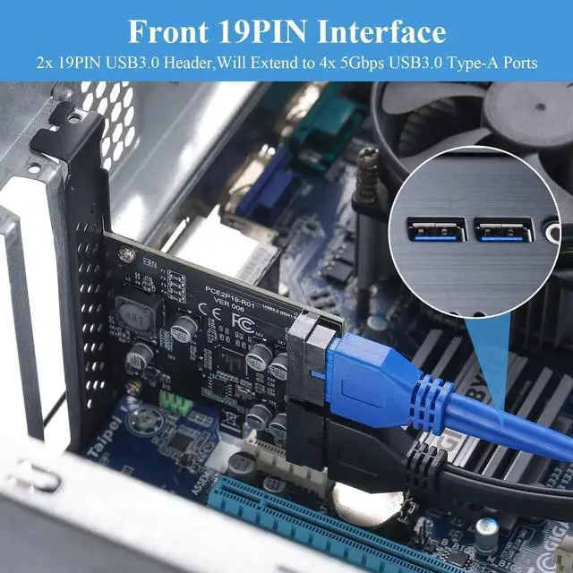 Alt view image 5 of 6 - WRIARICH PCIe 1X to 2-Port 19Pin USB3.2 Gen1 Expansion Card, 5Gbps Internal Header PCI Express Card Compatible with Win XP/7/8/8.1/10/11