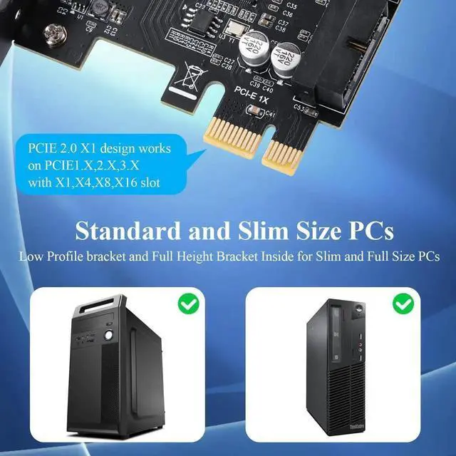 Alt view image 6 of 6 - WRIARICH PCIe 1X to 2-Port 19Pin USB3.2 Gen1 Expansion Card, 5Gbps Internal Header PCI Express Card Compatible with Win XP/7/8/8.1/10/11