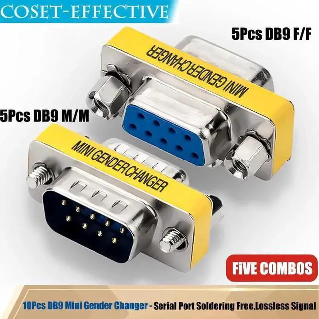 Alt view image 3 of 7 - WRIARICH 10 Pack DB9 9Pin RS232 Serial Gender Changer Coupler, Male to Male & Female to Female DB9 Serial Port Adapter Connector