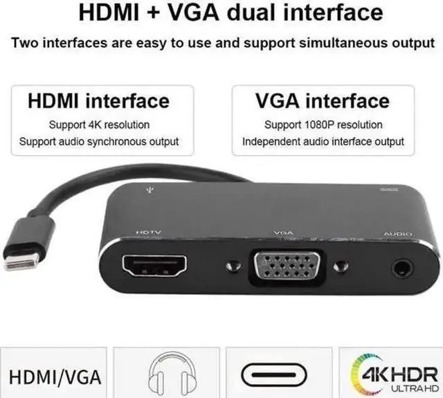 Alt view image 3 of 7 - WRIARICH USB-C Multiport Docking Station, 4K HDMI & VGA Output Hub with USB3.0, USB-C, 3.5mm Audio Jack, Compatible with Type-C Laptops & Smartphones