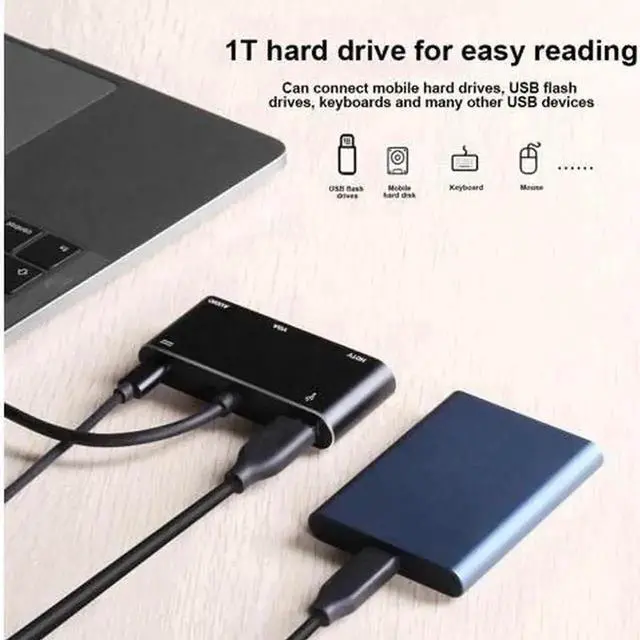 Alt view image 7 of 7 - WRIARICH USB-C Multiport Docking Station, 4K HDMI & VGA Output Hub with USB3.0, USB-C, 3.5mm Audio Jack, Compatible with Type-C Laptops & Smartphones