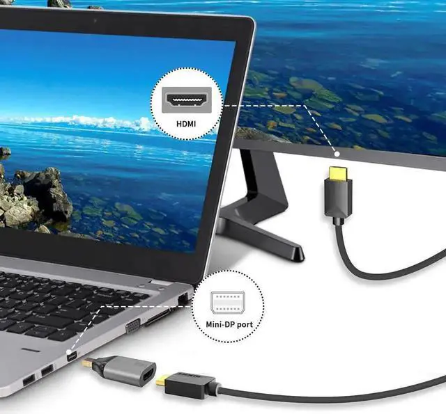 Alt view image 4 of 7 - WRIARICH 2 Pack Gold-Plated Mini DisplayPort Male to HDMI Female Adapter Support 4K For MacBook Surface Pro