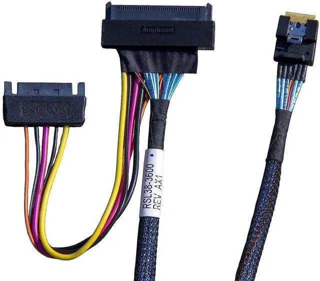 Alt view image 3 of 7 - WRIARICH 75CM PCIe Gen4 X4 SFF-8654 38Pin SlimSAS to SFF-8639 68Pin U.2 NVMe Cable with SATA Auxiliary Power, High Speed Storage Converter Cable for Server HBA RAID Card