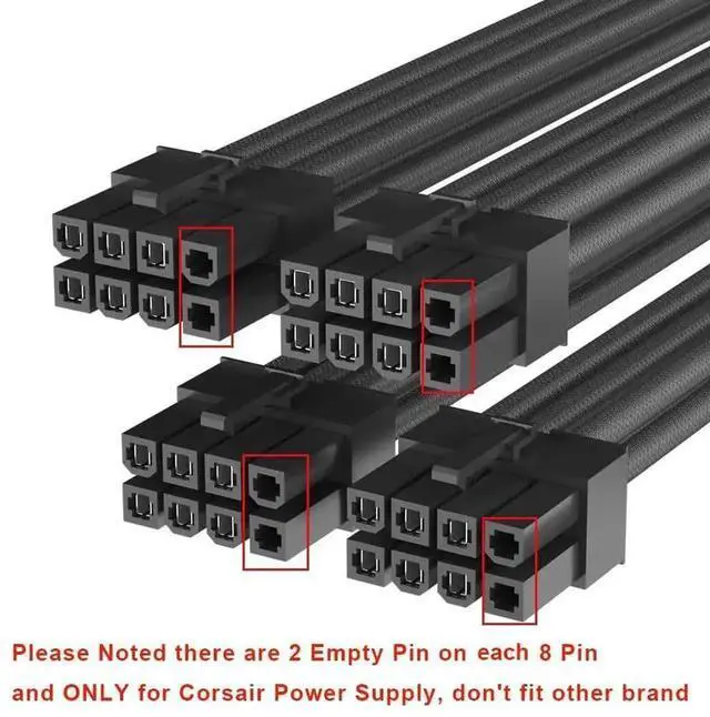 Alt view image 2 of 6 - Type A 90 Degree Right Angle 12VHPWR Power Adapter Cable, PCIe 5.0 16AWG 600W 12+4Pin 16Pin GPU Cord, 4×8Pin Input Exclusive for Corsair Modular PSU, Compatible with RTX 4090 4080 4070Ti 3090Ti