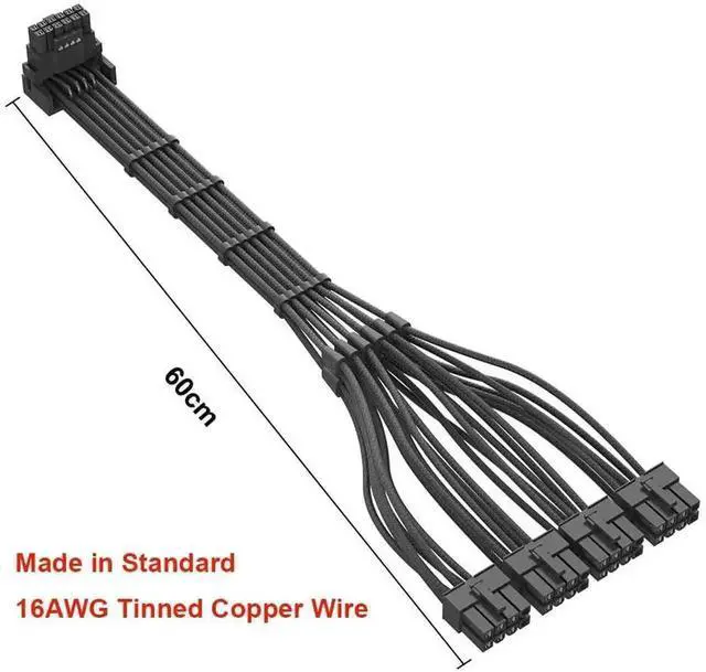 Alt view image 5 of 6 - Type A 90 Degree Right Angle 12VHPWR Power Adapter Cable, PCIe 5.0 16AWG 600W 12+4Pin 16Pin GPU Cord, 4×8Pin Input Exclusive for Corsair Modular PSU, Compatible with RTX 4090 4080 4070Ti 3090Ti
