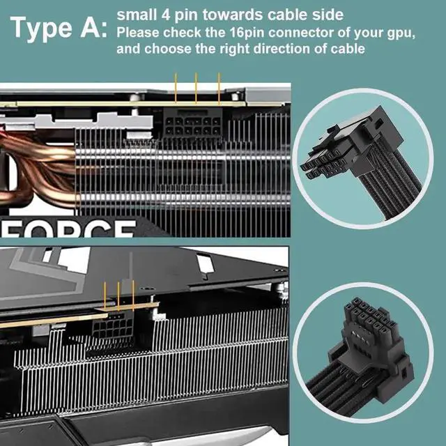 Alt view image 4 of 6 - Type A 90 Degree Right Angle 12VHPWR Power Adapter Cable, PCIe 5.0 16AWG 600W 12+4Pin 16Pin GPU Cord, 4×8Pin Input Exclusive for Corsair Modular PSU, Compatible with RTX 4090 4080 4070Ti 3090Ti
