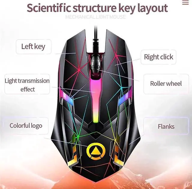 Alt view image 4 of 7 - WRIARICH USB Wired Luminous Gaming Mouse, Ergonomic Colorful RGB Optical Mouse 1200DPI for PC Laptop Gaming Office, Star Light Effect