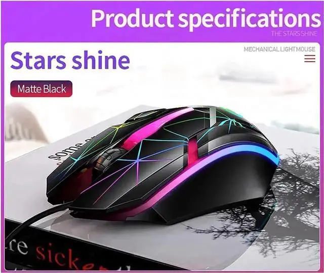 Alt view image 2 of 7 - WRIARICH USB Wired Luminous Gaming Mouse, Ergonomic Colorful RGB Optical Mouse 1200DPI for PC Laptop Gaming Office, Star Light Effect