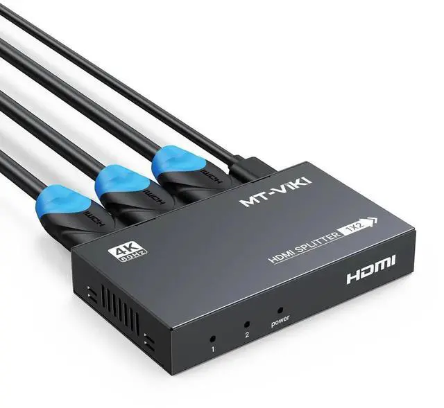 Alt view image 4 of 7 - WRIARICH MT-VIKI 1 in 2 Out HDMI Splitter, HDMI 2.0b 18Gbps 4K@60Hz Video Distributor Supports RGB 4:4:4 & HDCP2.2, Compatible with PS4, Fire Stick, HDTV