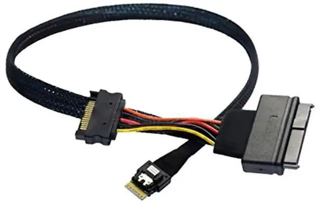 Alt view image 4 of 5 - WRIARICH Mini Slimline SAS SFF-8654 4i 38P to U.2 SFF-8639 Cable, 24Gbps SAS 4.0, 32AWG Server Grade with SATA 15P Power, 31.49 Inch