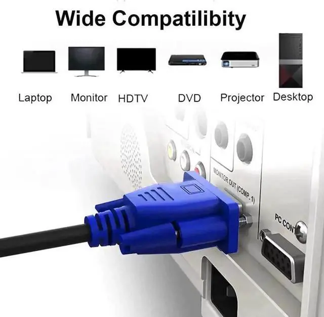Alt view image 3 of 7 - WRIARICH 5 Pack 5FT Blue VGA Male to Male Cable, HD15 1080P Full HD RGB Video Cord for PC Laptop Monitor TV Projector