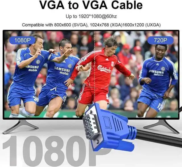 Alt view image 2 of 7 - WRIARICH 5 Pack 5FT Blue VGA Male to Male Cable, HD15 1080P Full HD RGB Video Cord for PC Laptop Monitor TV Projector