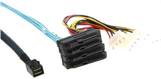 Alt view image 3 of 6 - WRIARICH 39.37Inch Mini SAS HD SFF-8643 to 4 SFF-8482 Breakout Cable with Integrated Power, 12Gbps 30AWG Internal Server RAID Cable for Multi-Drive SAS/SATA HDD SSD Storage Backplane
