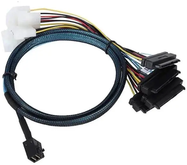 Alt view image 4 of 6 - WRIARICH 39.37Inch Mini SAS HD SFF-8643 to 4 SFF-8482 Breakout Cable with Integrated Power, 12Gbps 30AWG Internal Server RAID Cable for Multi-Drive SAS/SATA HDD SSD Storage Backplane