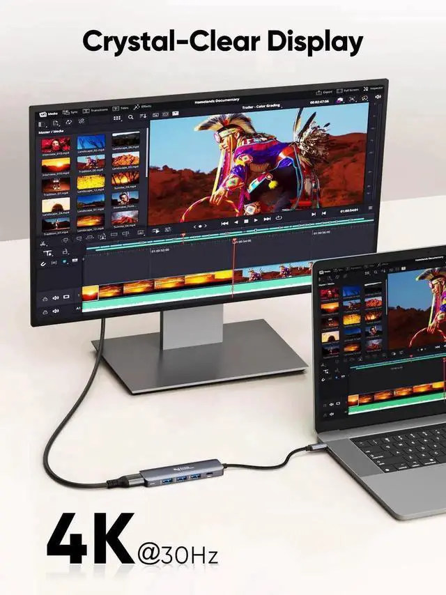 Alt view image 2 of 6 - CableCreation 5-in-1 USB C Multiport Adapter, 4K HDMI Output, 100W PD Charging, 3×USB 3.0 High Speed Ports, Portable USB C Dock Compatible with MacBook Pro/Air M1/M2, iPad Pro, Surface Pro, Dell XPS