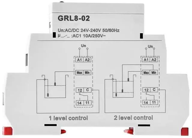 Alt view image 2 of 6 - WRIARICH 1PC GRL8-02 Water Level Control Relay with Stainless Probe, AC/DC 24V-240V Liquid Level Controller