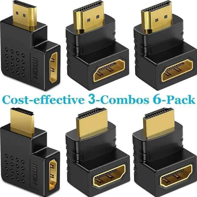 Alt view image 6 of 7 - WRIARICH 6 Pack 90°/270° Angled HDMI 2.0 Male to Female Adapters, Left/Right/Up/Down Direction Gold-Plated Connectors Support 4K 3D