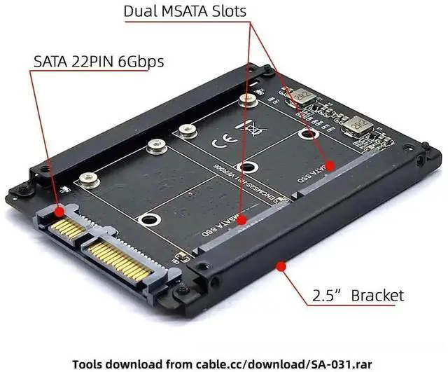 Alt view image 4 of 7 - WRIARICH Dual mSATA to 2.5" SATA RAID Bridge Adapter, Support RAID0/JOBD/Span for 2.5-inch Drive Enclosure