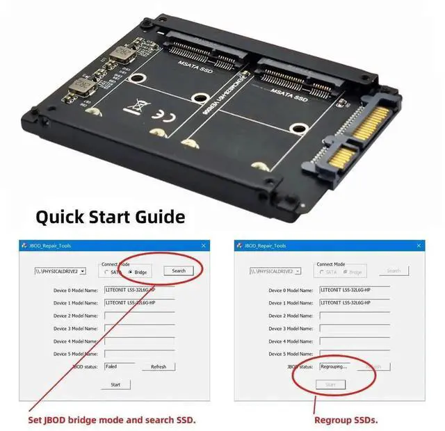 Alt view image 6 of 7 - WRIARICH Dual mSATA to 2.5" SATA RAID Bridge Adapter, Support RAID0/JOBD/Span for 2.5-inch Drive Enclosure