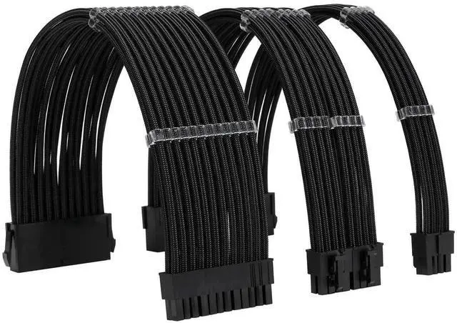 Main image of WRIARICH Black Braided Sleeved PSU Extension Cable Kit, 18AWG ATX 24Pin + EPS 8Pin + PCIe 8Pin with Cable Combs for Motherboard & GPU