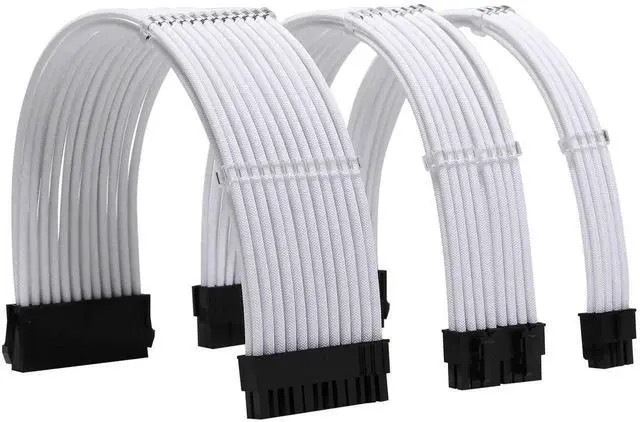 Main image of WRIARICH White Braided Sleeved PSU Extension Cable Kit, 18AWG ATX 24Pin + EPS 8Pin + PCI-E 8Pin with Cable Combs for PSU Connecting Motherboard & Graphics Card