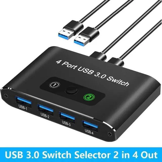 Main image of WRIARICH 2 In 4 Out USB 3.0 KM Switch, 2 Computers Share 4 USB Peripherals, USB Switch Box for PC Printer Scanner Mouse Keyboard, 2 USB Cables Included, Compatible with Mac Windows Linux