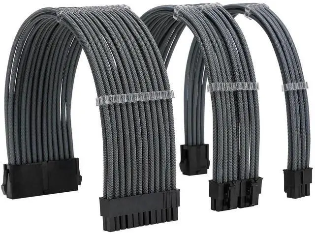Main image of WRIARICH Grey Braided Sleeved PSU Extension Cable Kit, 18AWG ATX 24Pin + EPS 8Pin + PCI-E 8Pin with Cable Combs for Motherboard & GPU Connection
