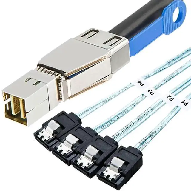 Alt view image 2 of 3 - WRIARICH 1M External SFF-8644 to 4×7Pin SATA Breakout Cable, 12Gbps Mini SAS HD Server Storage Cord