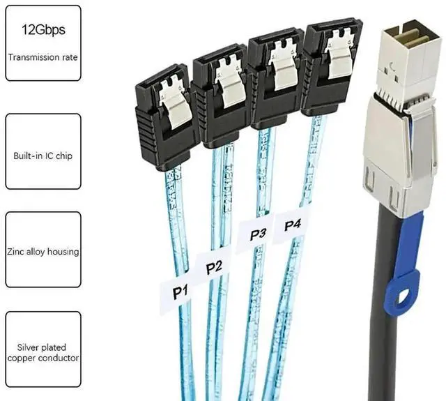 Main image of WRIARICH 1M External SFF-8644 to 4×7Pin SATA Breakout Cable, 12Gbps Mini SAS HD Server Storage Cord