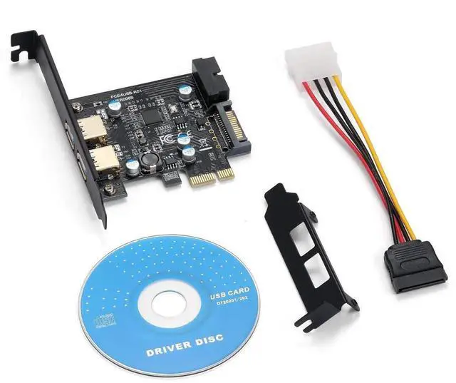 Alt view image 2 of 7 - WRIARICH PCI-E USB 3.2 Gen1 Expansion Card, 2×USB-A 5Gbps + 20Pin Front Header, SATA Power Supply