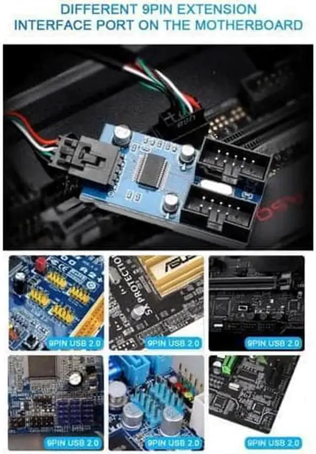 Alt view image 2 of 4 - WRIARICH Motherboard USB 2.0 9Pin Header 1 to 4 Splitter Extension Cable, Internal 9-Pin Female to 4 Female Hub Adapter Port Multiplier, 30CM Length for PC Front Panel Expansion