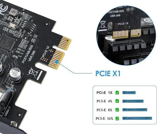 Alt view image 3 of 5 - WRIARICH PCIe X1 to 7-Port USB 3.0 Expansion Card, 5Gbps High Speed PCI Express USB Hub Controller Adapter, Compatible with Windows 11/10/8/7/XP/Vista, Full Height Bracket Included