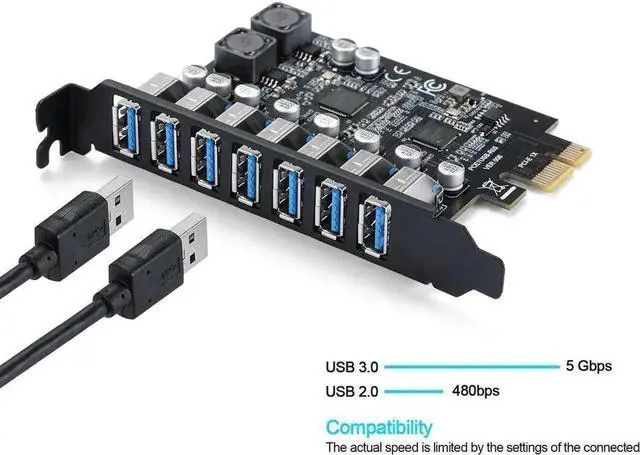 Alt view image 5 of 5 - WRIARICH PCIe X1 to 7-Port USB 3.0 Expansion Card, 5Gbps High Speed PCI Express USB Hub Controller Adapter, Compatible with Windows 11/10/8/7/XP/Vista, Full Height Bracket Included