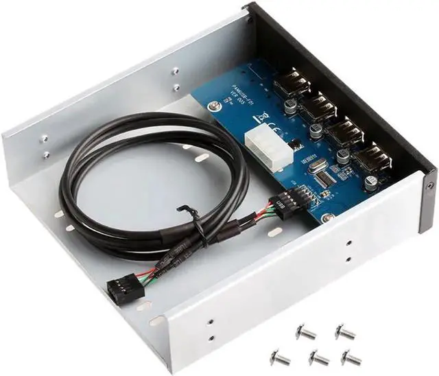 Alt view image 2 of 4 - WRIARICH 5.25 Inch Front Panel 4-Port USB 2.0 Hub for Desktop PC, 9/10 Pin Motherboard Header to 4 USB-A Adapter with 2FT Cable, Molex 4-Pin Power Supply