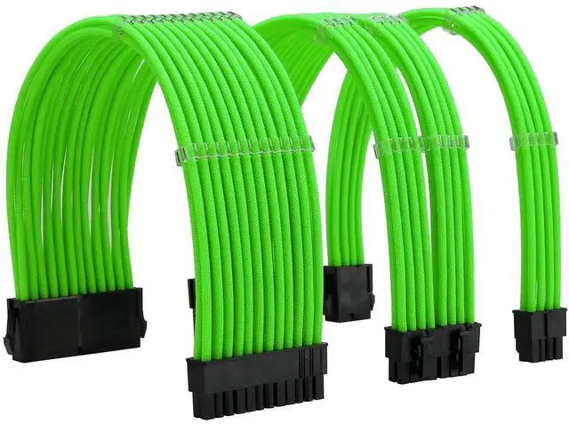 Main image of WRIARICH Green Braided PSU Sleeved Extension Cable Kit, 18AWG ATX 24Pin + EPS 8Pin + PCIe 8Pin with Cable Combs for Motherboard & GPU