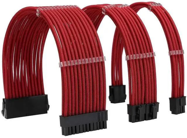 Main image of WRIARICH Red Braided PSU Extension Cable Kit, 18AWG ATX 24Pin + EPS 8Pin + PCIe 8Pin Cables with Cable Combs
