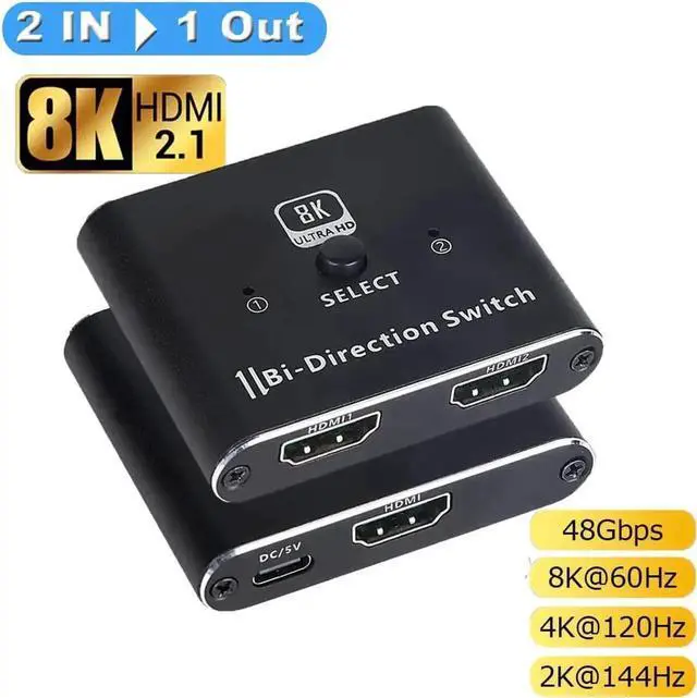Main image of WRIARICH Aluminum Bi-Directional HDMI 2.1 Switch 8K@60Hz 4K@120Hz 48Gbps 2 in 1 Out /1 in 2 Out HDMI Switcher Splitter HDCP2.3 HDR VRR for PS5 PS4 Xbox Roku Apple TV Fire Stick Sony TV