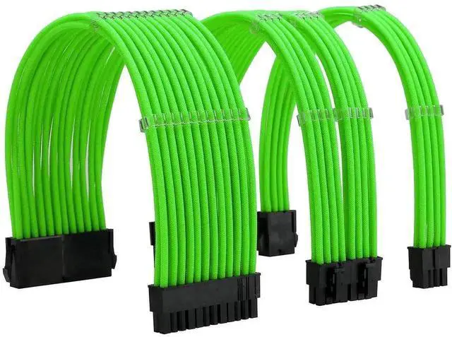 Main image of WRIARICH Green Braided PSU Extension Cable Kit, 18AWG ATX 24Pin + EPS 8Pin + PCIe 8Pin Cables with Cable Combs