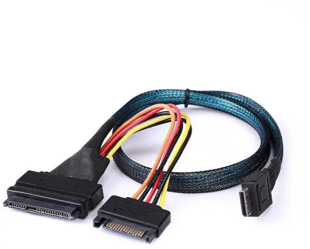 Alt view image 3 of 6 - WRIARICH CAB861139 50cm Oculink SFF-8611 4i 38Pin to SFF-8639 U.2/U.3 NVMe SSD Cable, PCIe 4.0 Mini SAS Adapter Cable with 15-Pin SATA Power for Server Mainboard NVMe Storage Drives