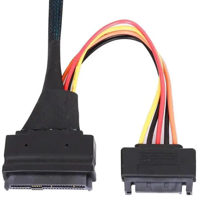 Alt view image 5 of 6 - WRIARICH CAB861139 50cm Oculink SFF-8611 4i 38Pin to SFF-8639 U.2/U.3 NVMe SSD Cable, PCIe 4.0 Mini SAS Adapter Cable with 15-Pin SATA Power for Server Mainboard NVMe Storage Drives