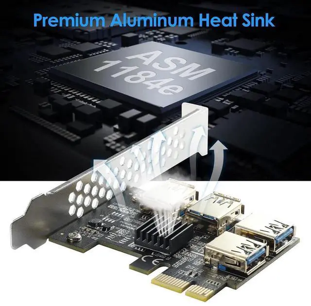 Alt view image 2 of 7 - WRIARICH PCIe 1 to 4 Riser Card, PCI-E 1X to 4 Ports USB 3.0 Adapter Multiplier for Bitcoin Mining GPU
