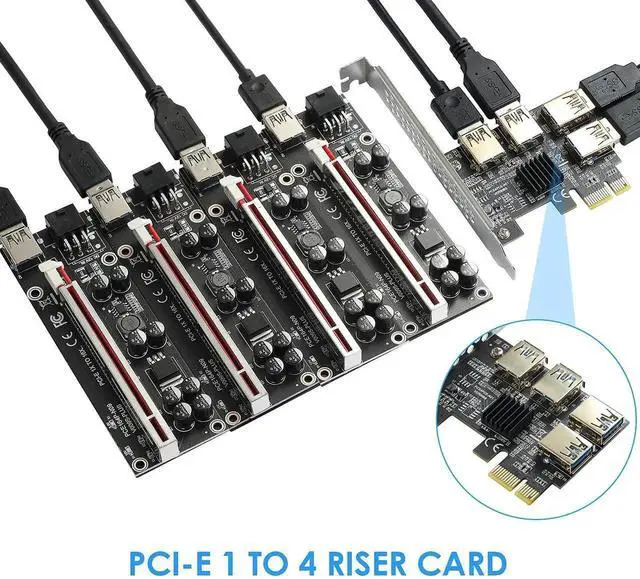 Alt view image 4 of 7 - WRIARICH PCIe 1 to 4 Riser Card, PCI-E 1X to 4 Ports USB 3.0 Adapter Multiplier for Bitcoin Mining GPU