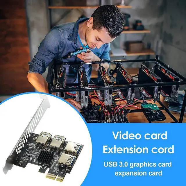 Alt view image 7 of 7 - WRIARICH PCIe 1 to 4 Riser Card, PCI-E 1X to 4 Ports USB 3.0 Adapter Multiplier for Bitcoin Mining GPU