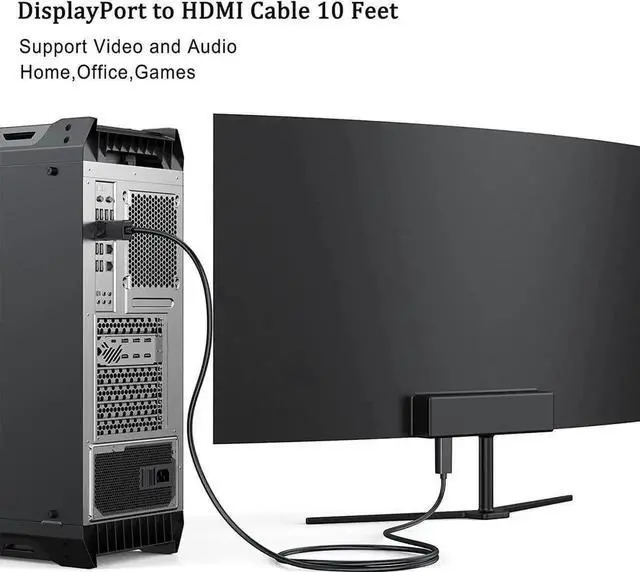 Alt view image 4 of 6 - WRIARICH 10FT DP to HDMI Male to Male Cable, Uni-Directional DisplayPort to HDMI Cord Supports 1080P@60Hz Synchronized Audio & Video for Monitor Desktop Laptop Projector HDTV