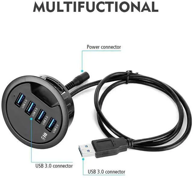 Alt view image 3 of 7 - WRIARICH 60mm Desk Grommet USB 3.0 4-Port Hub with BC1.2 Fast Charging Function, Flush Mount Dock Station for iPhone, Android Smartphones, iPad & Tablets Data Sync and Charging