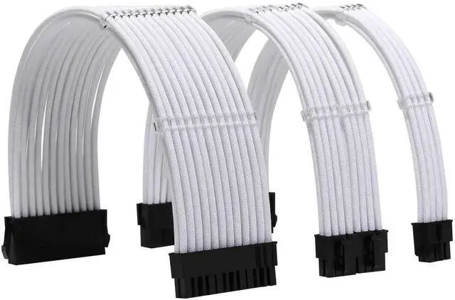 Main image of WRIARICH Black Braided PSU Extension Cable Kit, 18AWG ATX 24Pin + EPS 8Pin + PCIe 8Pin Cables with Cable Combs