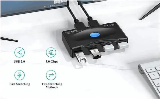 Alt view image 3 of 7 - WRIARICH 2 In 4 Out USB 3.0 Switch Selector, 5Gbps High Speed 4-Port Peripheral Sharing Switcher for 2 PCs to Share Keyboard Mouse Printer Scanner Laptop, Comes with 2 USB Cables