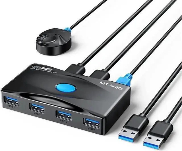 Main image of WRIARICH 2 In 4 Out USB 3.0 Switch Selector, 5Gbps High Speed 4-Port Peripheral Sharing Switcher for 2 PCs to Share Keyboard Mouse Printer Scanner Laptop, Comes with 2 USB Cables