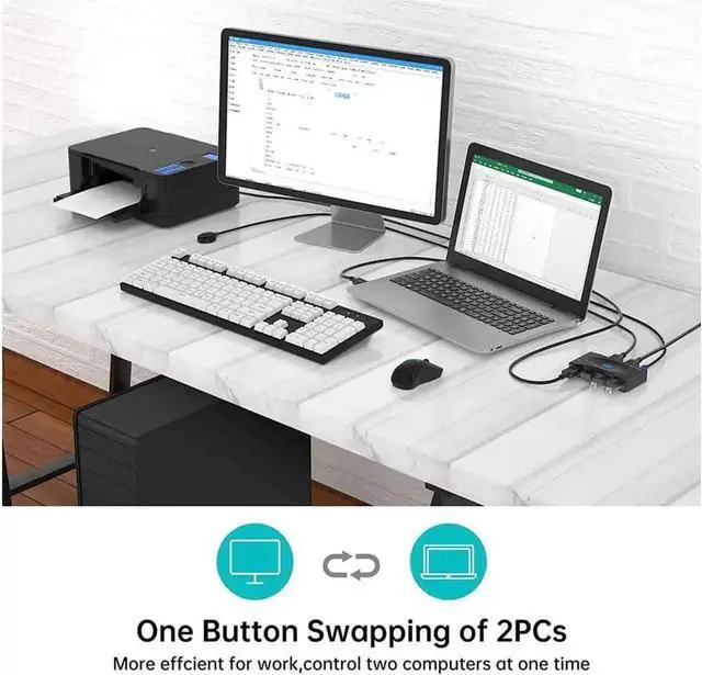 Alt view image 7 of 7 - WRIARICH 2 In 4 Out USB 3.0 Switch Selector, 5Gbps High Speed 4-Port Peripheral Sharing Switcher for 2 PCs to Share Keyboard Mouse Printer Scanner Laptop, Comes with 2 USB Cables