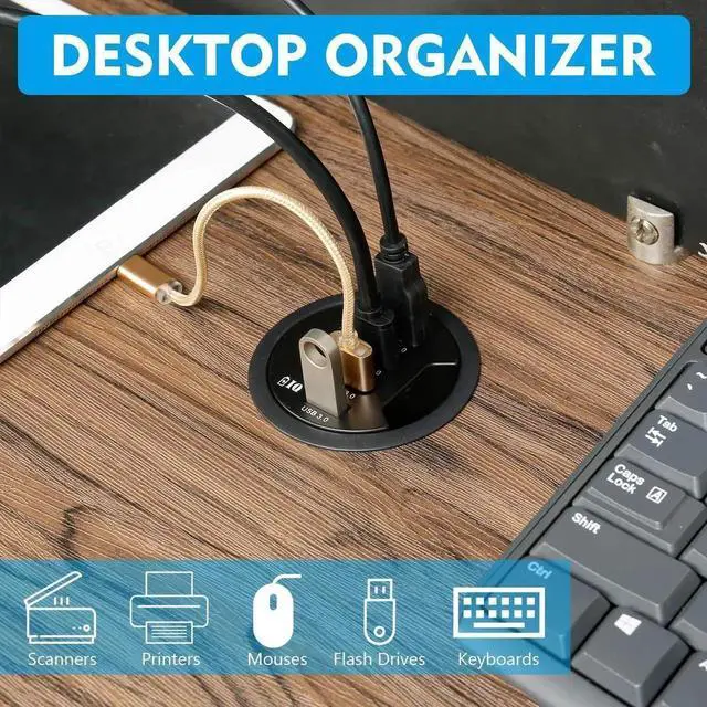 Alt view image 5 of 7 - WRIARICH 60mm Desk Grommet USB 3.0 4-Port Hub with BC1.2 Fast Charging Ports, Flush Mount Dock Station for iPhone, Smartphones, iPad & Tablets